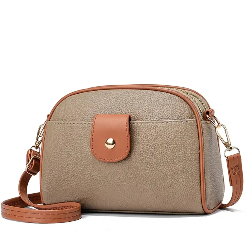 Khakhi Crossbody Sling Bag for Women and Girls with Tan Strap
