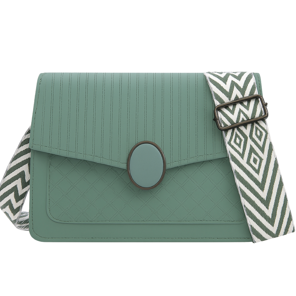 Luxury Taupe Crossbody with Aztec Geometric Wide Strap