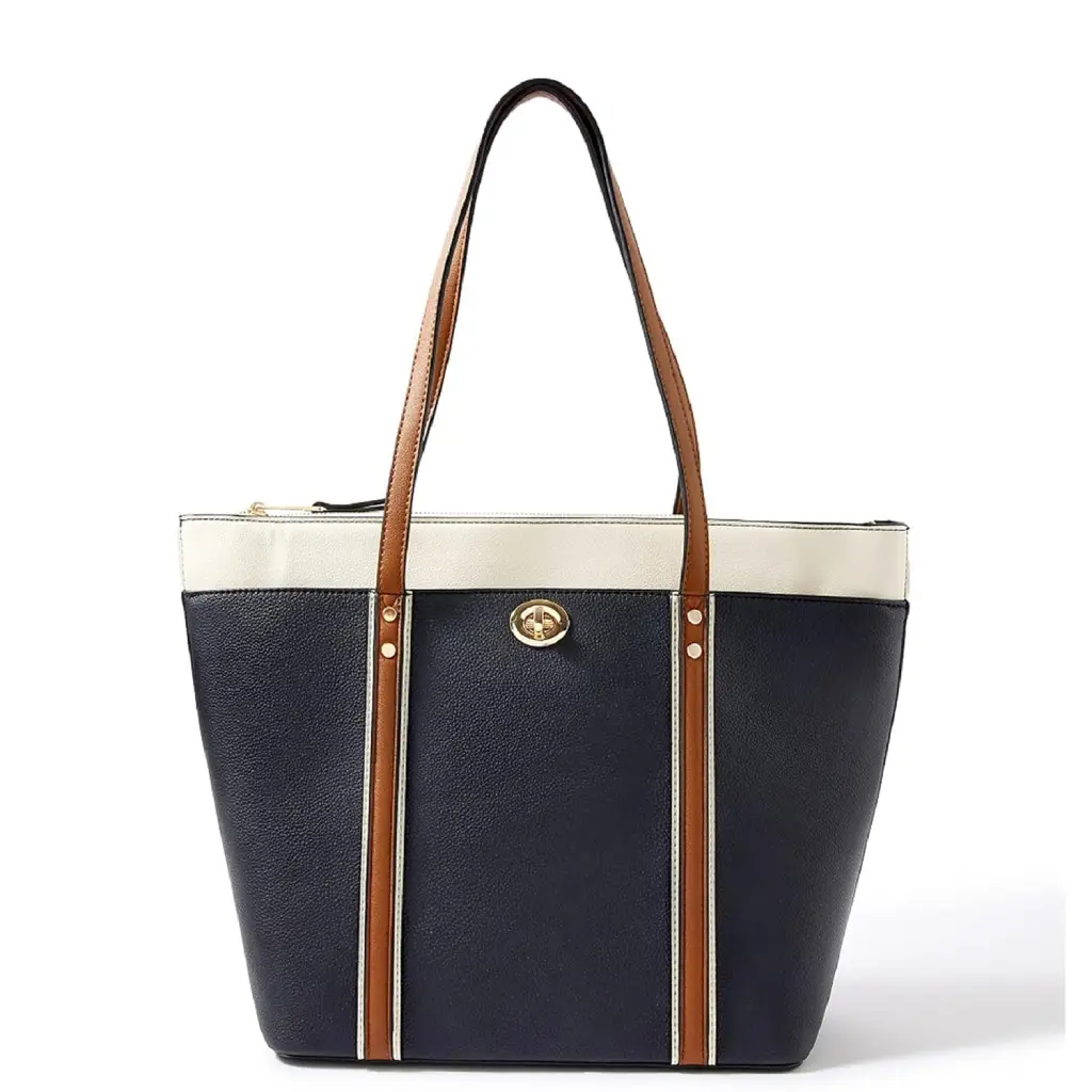 Dark Blue Light Weight Faux Leather Tote Bag For Women