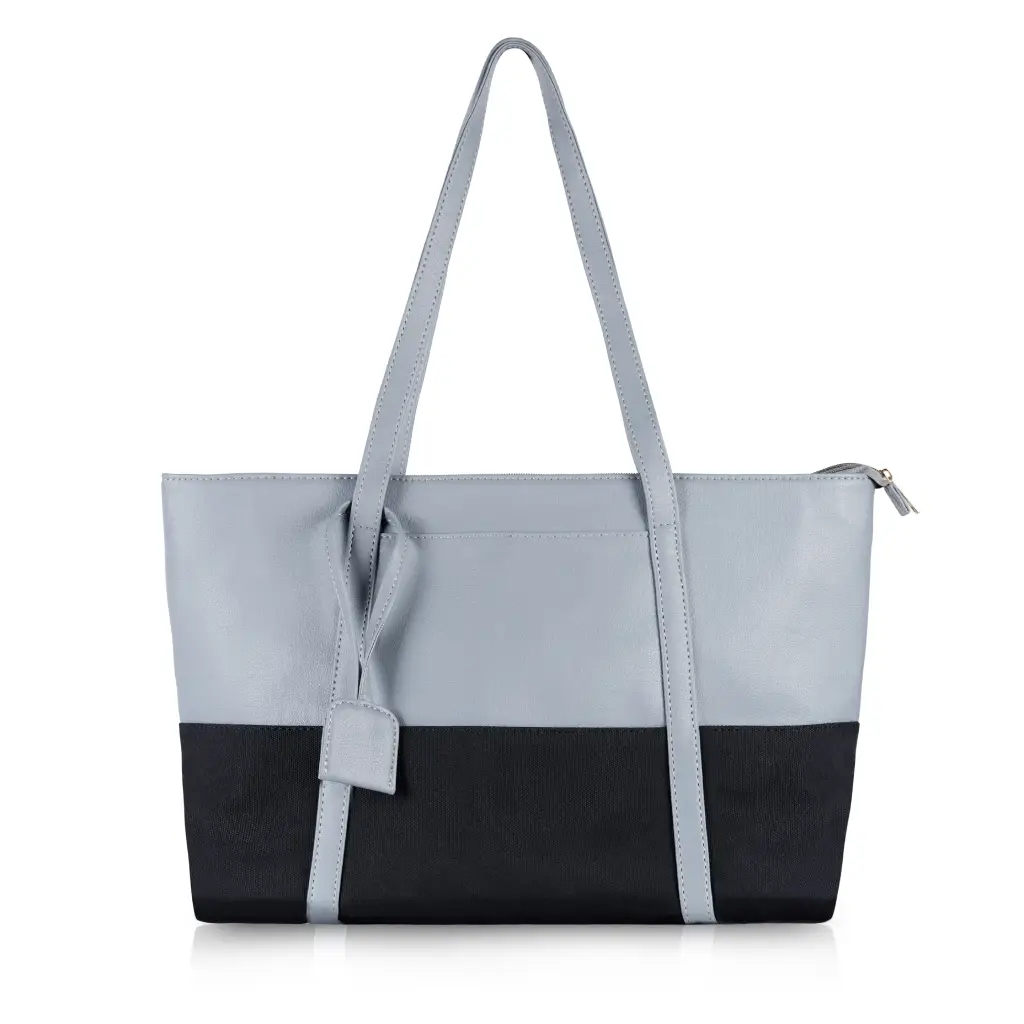 Light Blue Light Weight Faux Leather Tote Bag For Women