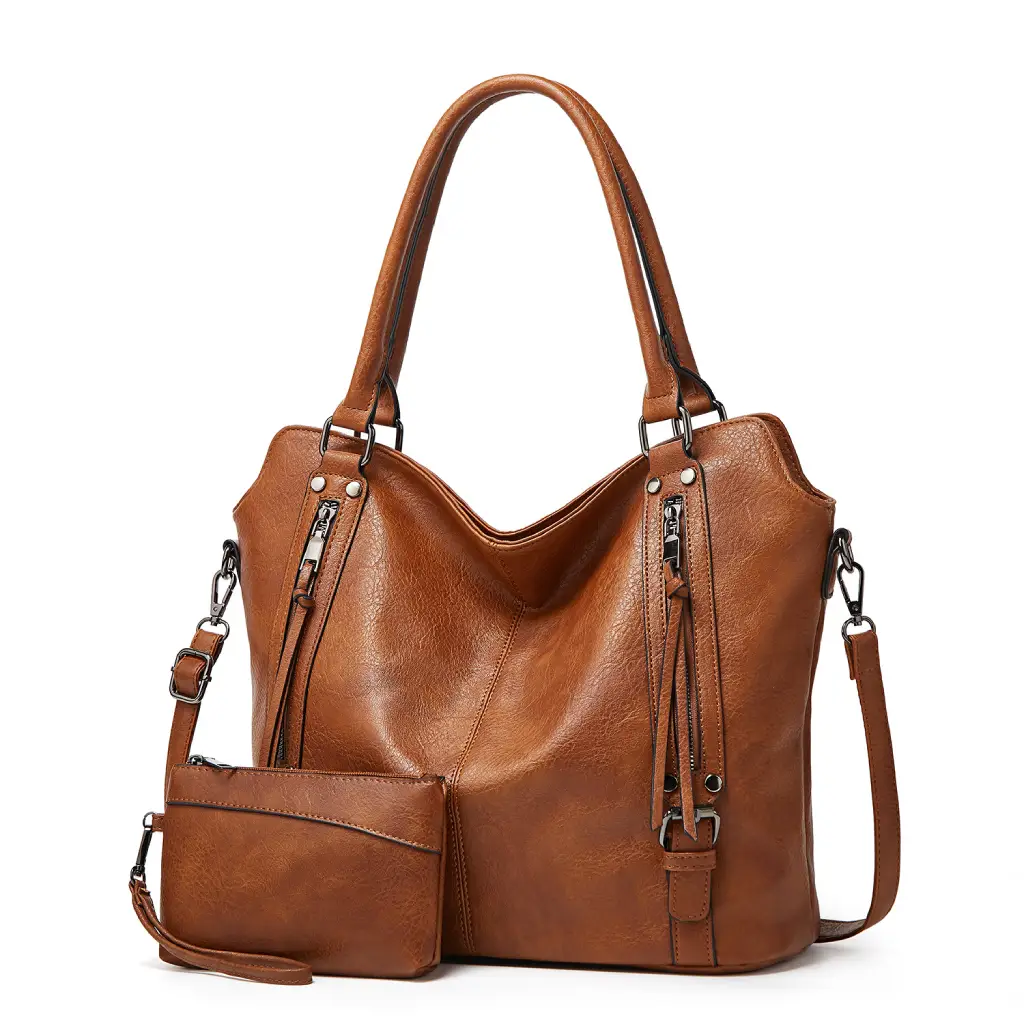 Pack of 2 Women’s Brown PU Leather Lightweight Handbags