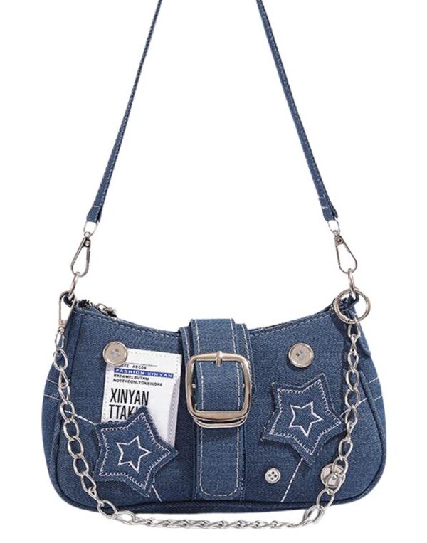 Star Detail Denim Shoulder Bag for Women